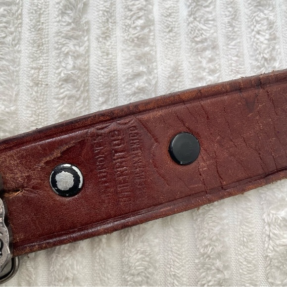 Western Brown Leather Belt with Brass Buckle - Picture 4 of 7